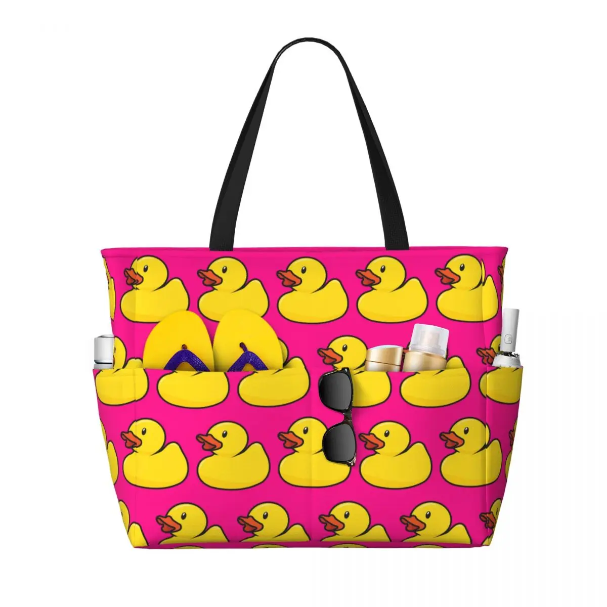 

Rubber Duck In Hot Pink Beach Tote Bag Sport Gym Yoga Duffle Large Tote Bag Women Travel Bag Fitness bag