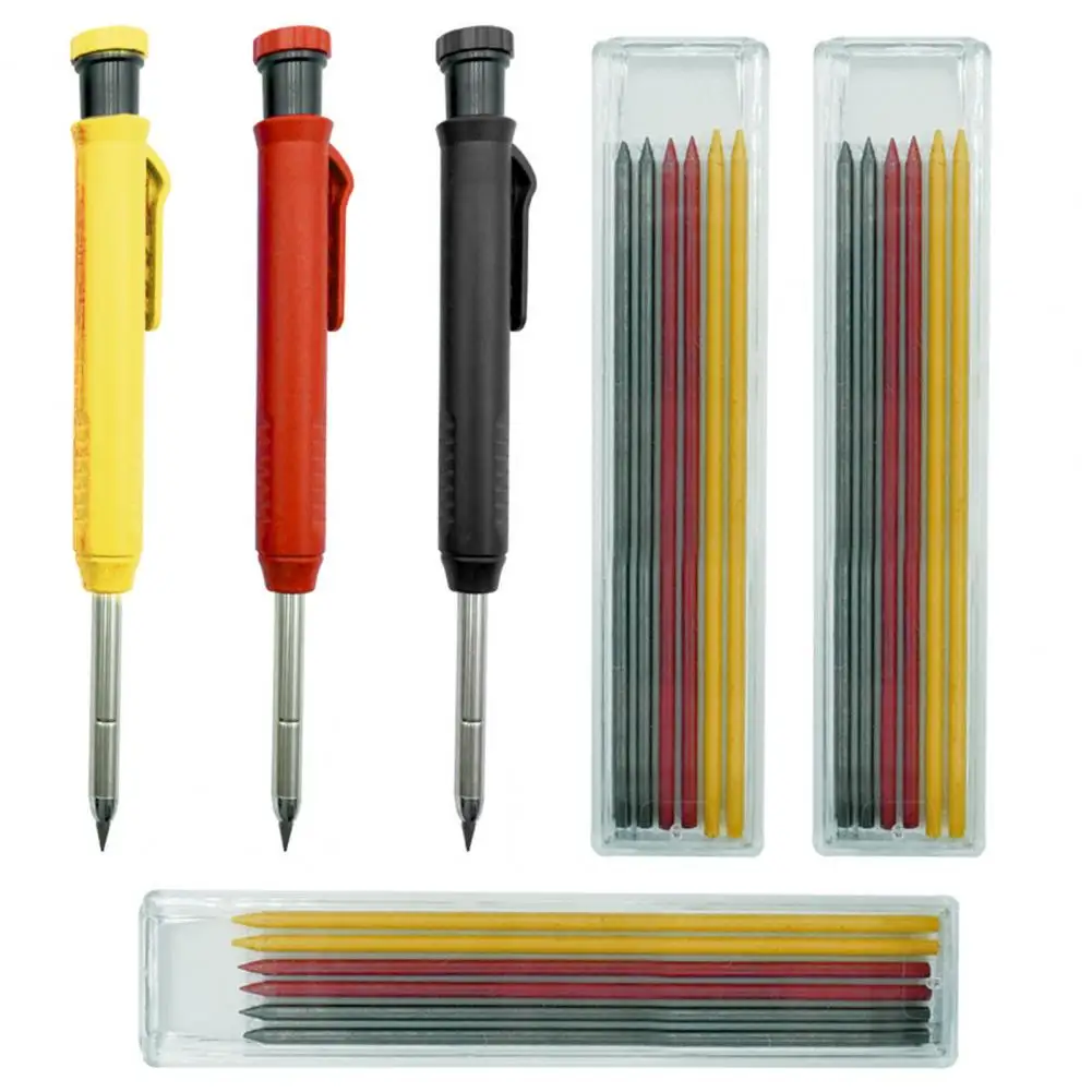 Lápices de carpintero con 18 recargas, lápices mecánicos de construcción, sacapuntas incorporado, Punta larga, marcador de lápiz de agujero profundo