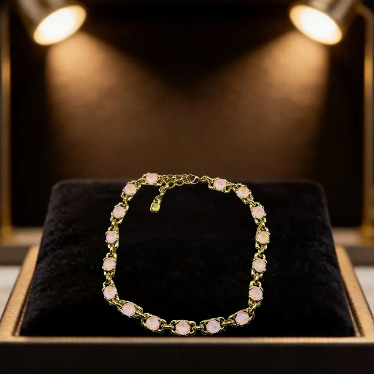 2026 Spain Dazzling Retro Style Pink/Blue Zircon Chain Necklace Jewelry Accessories Party Gift