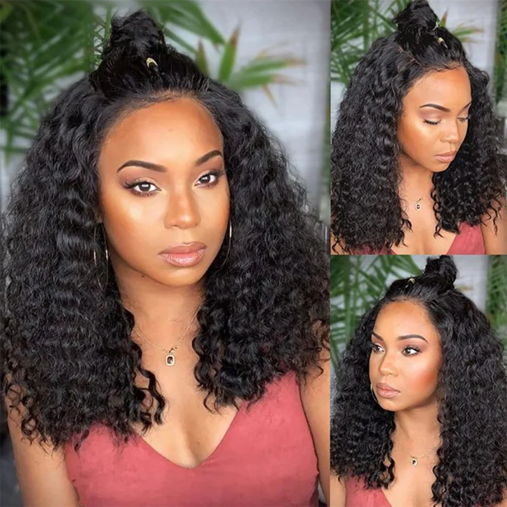 10-16 Inch Short Bob Hair Wig Human Hair Brazilian Kinky Curly Transparent 13x4 Deep Curly Lace Frontal Wigs For Black Women