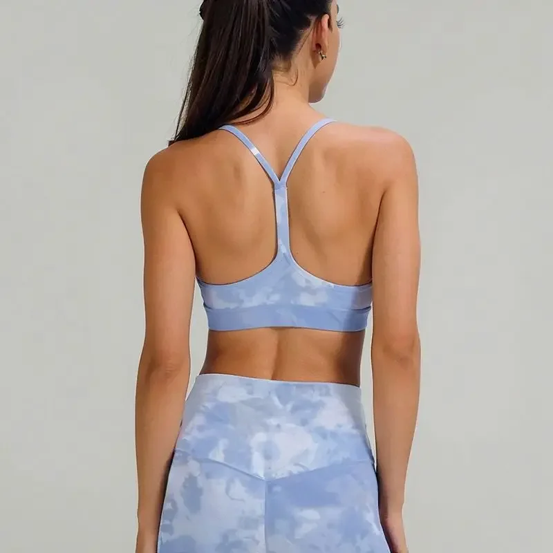 Two Piece Set Women Tie-Dye Suit Double-Sided Sanding Yoga Clothing Fashion Sports Fitness Women's Tight Pants Bra Underwe