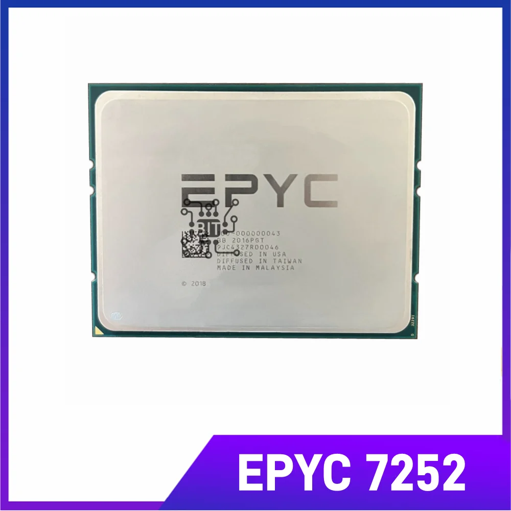 EPYC 7252 CPU 7nm 8-Cores 16-Threads 3.1GHz 64MB 120W CPU processor Socket SP3 Server EPYC7252 CPU