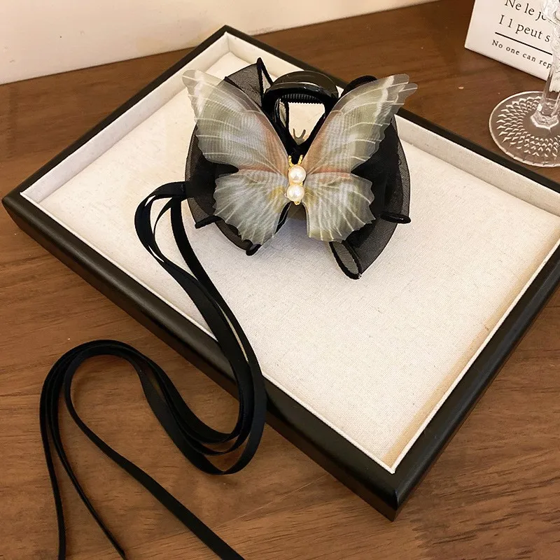 여자 슈퍼 요정 미적 꽃 나비 술 헤어 클립 우아한 달콤한 리본 헤어 클립 골동품 스타일 헤어 액세서리