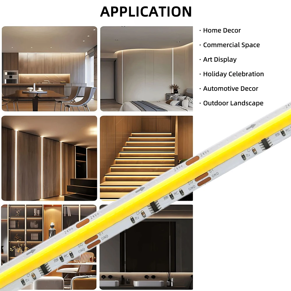 RA90 FCOB SPI CCT IC LED Light Strip WS2811 แอดเดรส 576 LEDs 2700K ถึง 6500K 10 มม.DC24V ยืดหยุ่น FOB ความหนาแน่นสูง COB ไฟ
