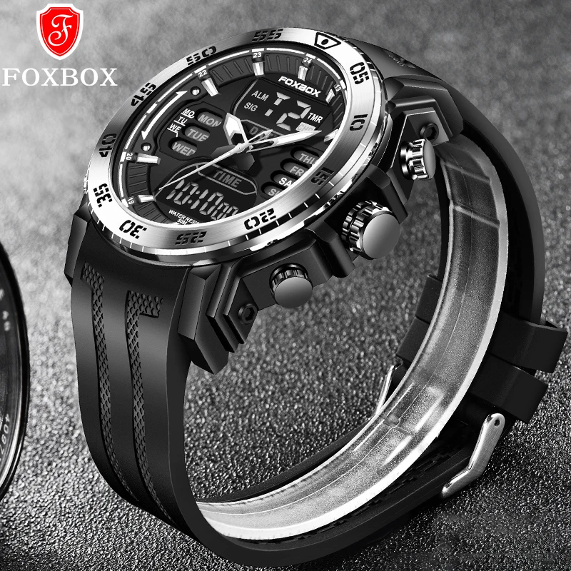 

Мужские электронные часы FOXBOX LIGE: модные, повседневные, спортивные, с двойным дисплеем, кварцевые, водонепроницаемые, с отображением дня недели, цифровые, новые