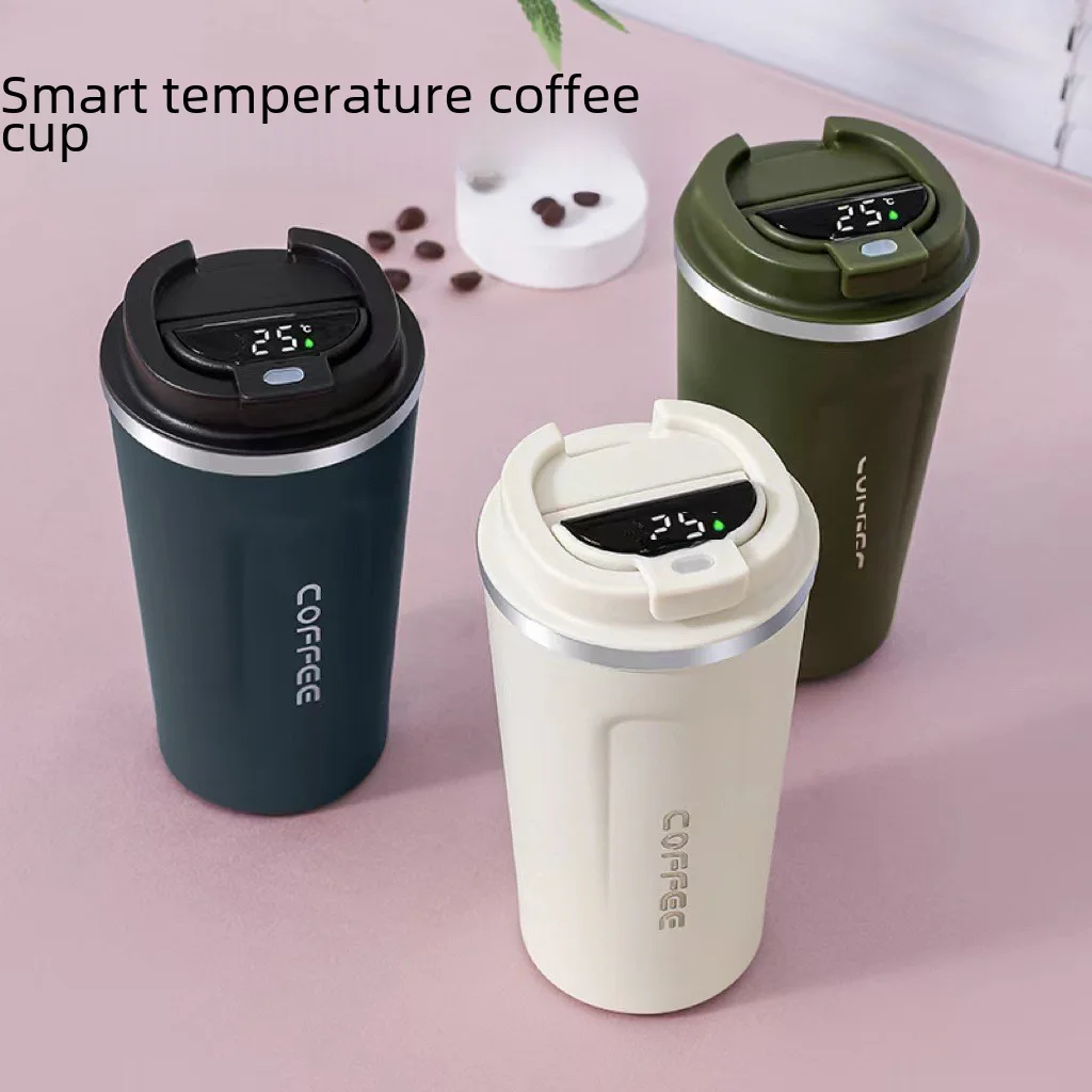 Cross-border 304 Stainless Steel Coffee Cup Intelligent Temperature Measurement Thermos Cup Womens Outdoor Car Water Cup Portab