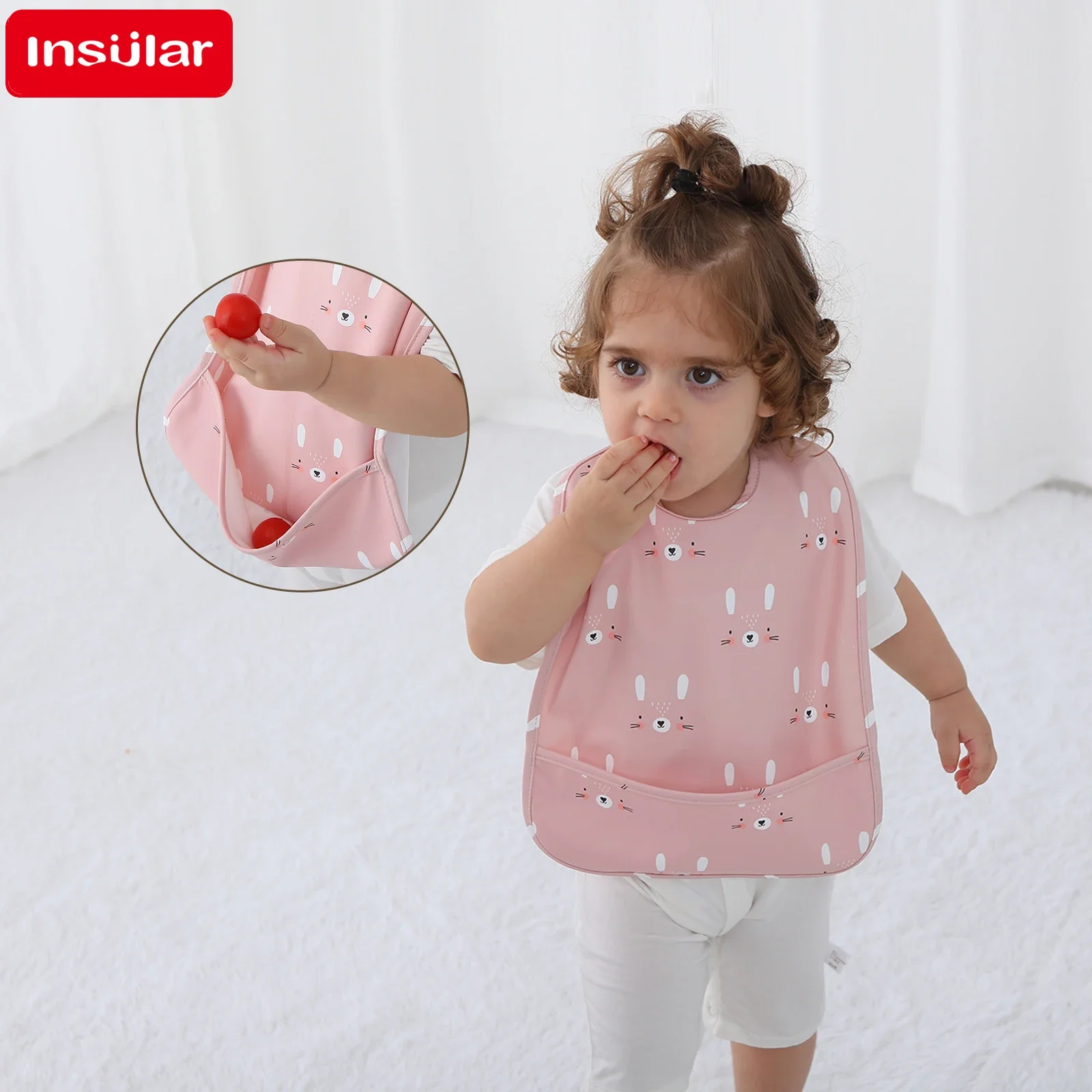 INSULAR Sleeveless PU Waterproof Baby Bib Adjustable Feeding Apron Kids Eating Painting Smock for Boys Girls