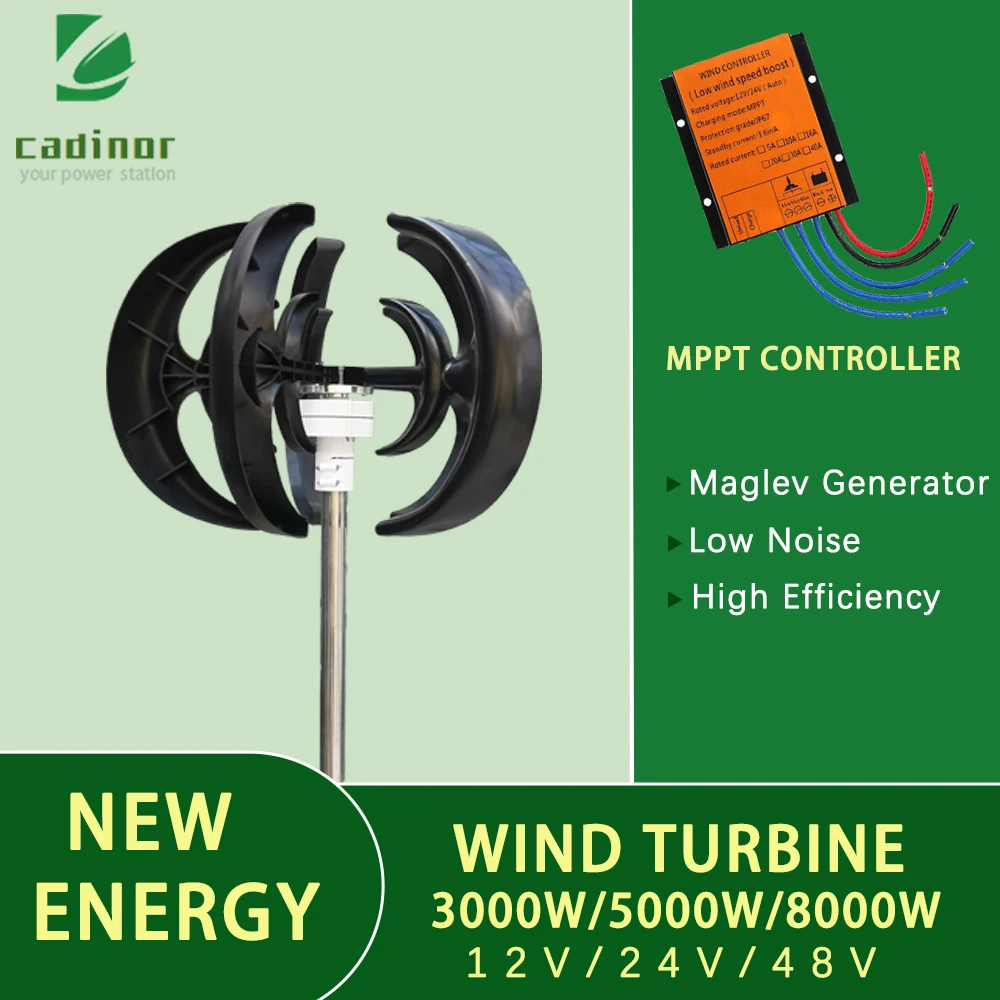 5000W Windmil Turbine Generator  5 Blade 12V-48V With MPPT Charge Controller Low Noise Wind Speed Start Rotation For Home