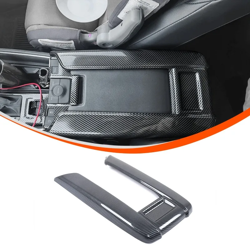 ABS ألياف الكربون مركز وحدة التحكم مسند الذراع غطاء غطاء إطار الكسوة ملصق ل 2024 + تويوتا جراند هايلاندر الملحقات الداخلية #1