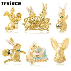 Vintage Matte Gold Color Collection Zodiac Rabbit Brooch Cartoon Animal Pin Cute Women Girl Bag Buckle Badge Coat Corsage Gift