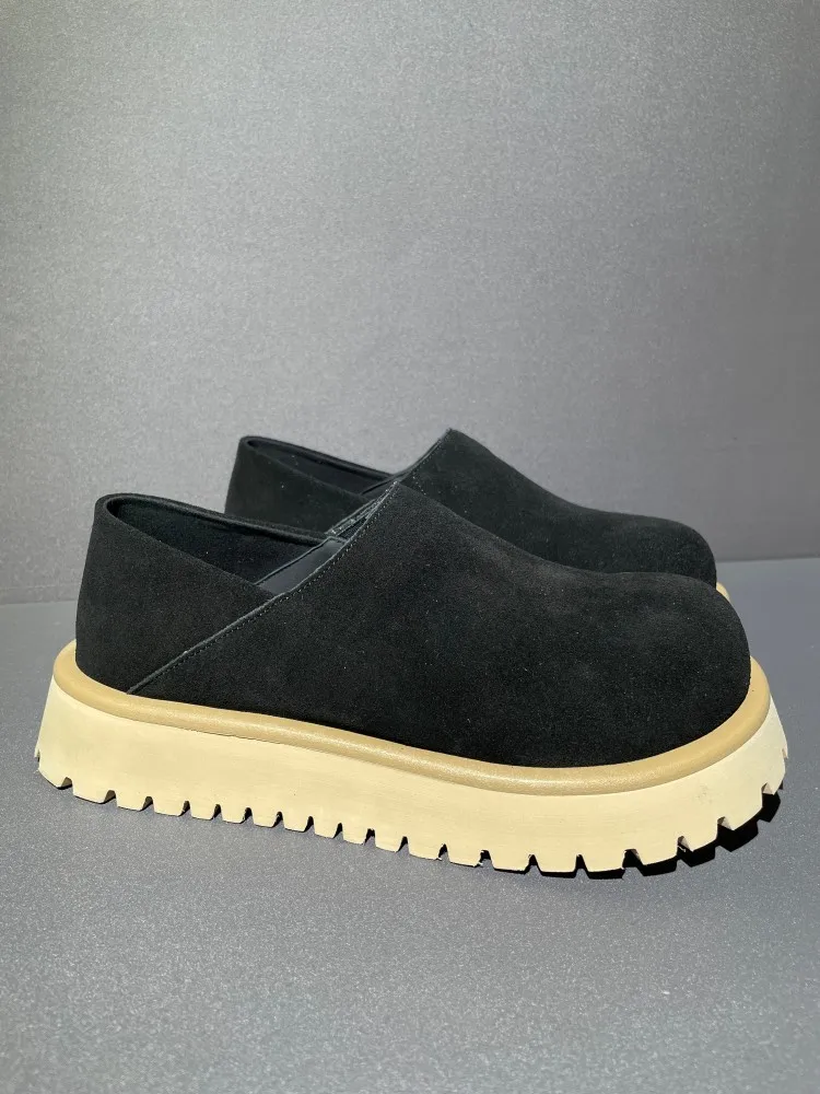 Spring Mens Round Toe Real Cow Suede Leather Shoes Thick Platform Footwear Light Weight Slip On Loafers Comfortable Work Shoes