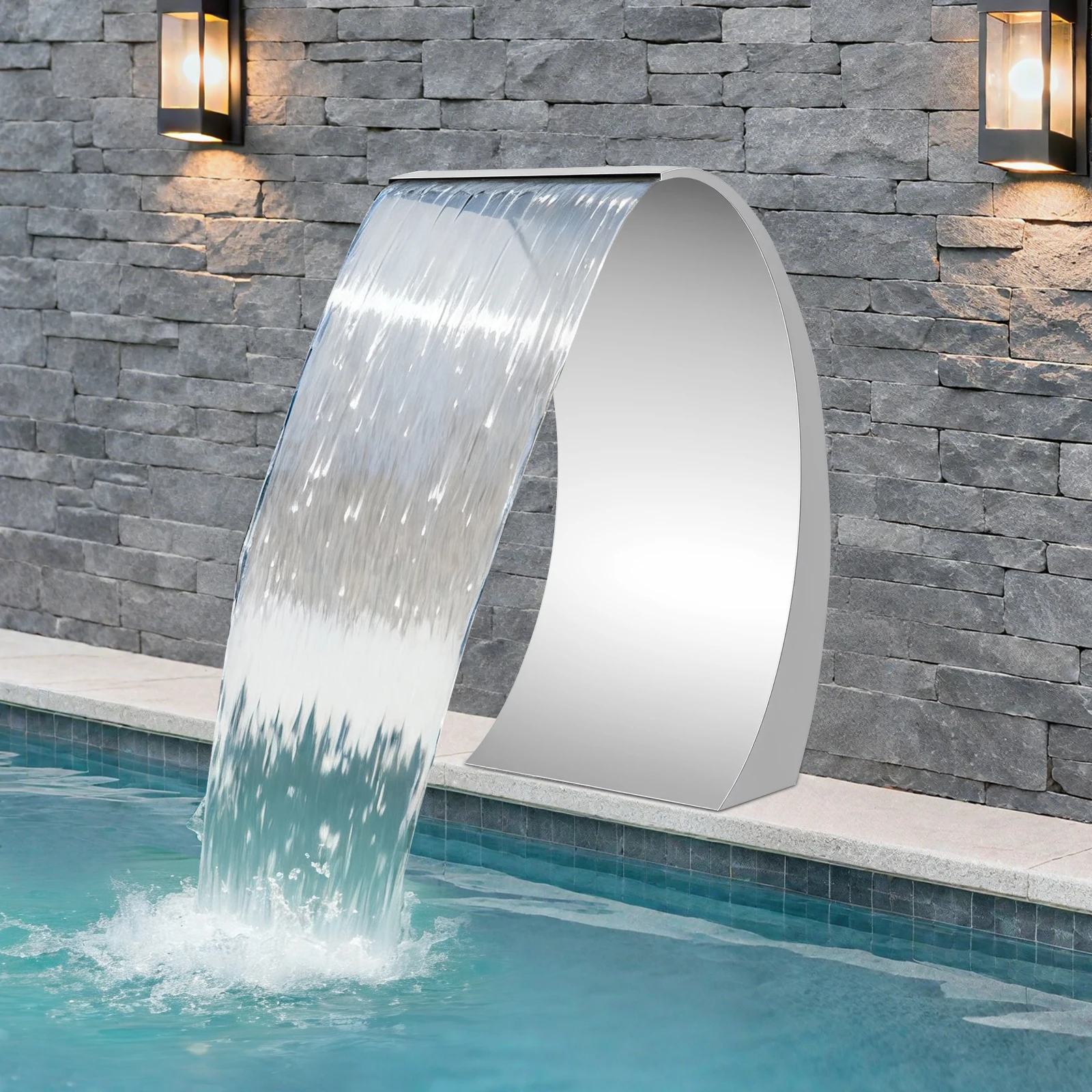 304 Edelstahl Wasservorhang-Düse 60x30cm Pool-Brunnen Wasserfall-Sprinkler für Garten-Teich Landschaftsdekoration – Detail 2