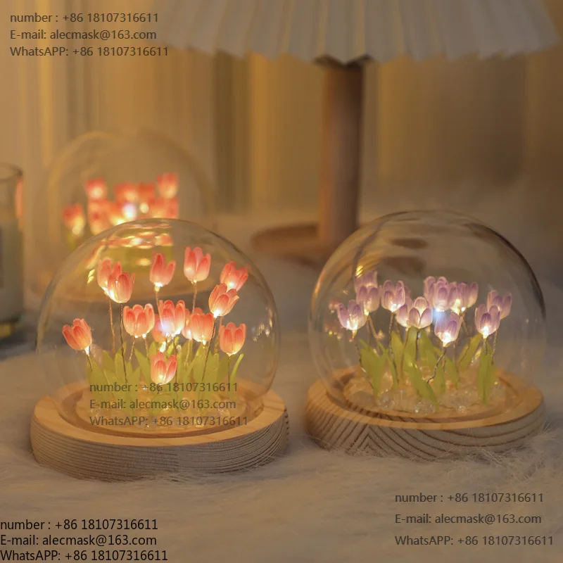 

LED 3D Simulation Tulip Lamp Mirror Light Handmade Bedside Desk Night LightArtificial Flower Romantic Atmosphere Home Decoration