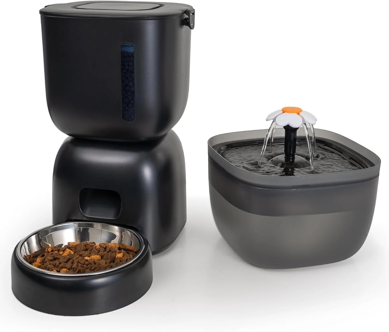 

2 In 1 Timed Pet Feeder Water Dispenser Combo, Lock Lid Desiccant Dual Power 4 Daily Meals 10s Voice Recording Cats Dogs