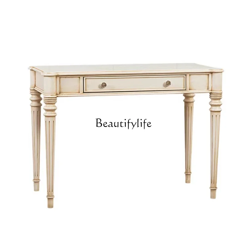 

56*parts and accessories*Antique white old solid wood European simple French single draw desk