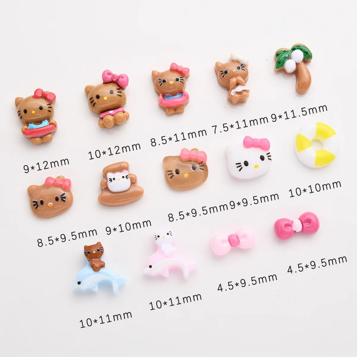 50pcs Hello Kitty Cute Khaki Cat Cartoon Nail Charms Kawaii Mixed Resin Y2K Mini Nail Parts Gems for Manicure Nails Art Decorati