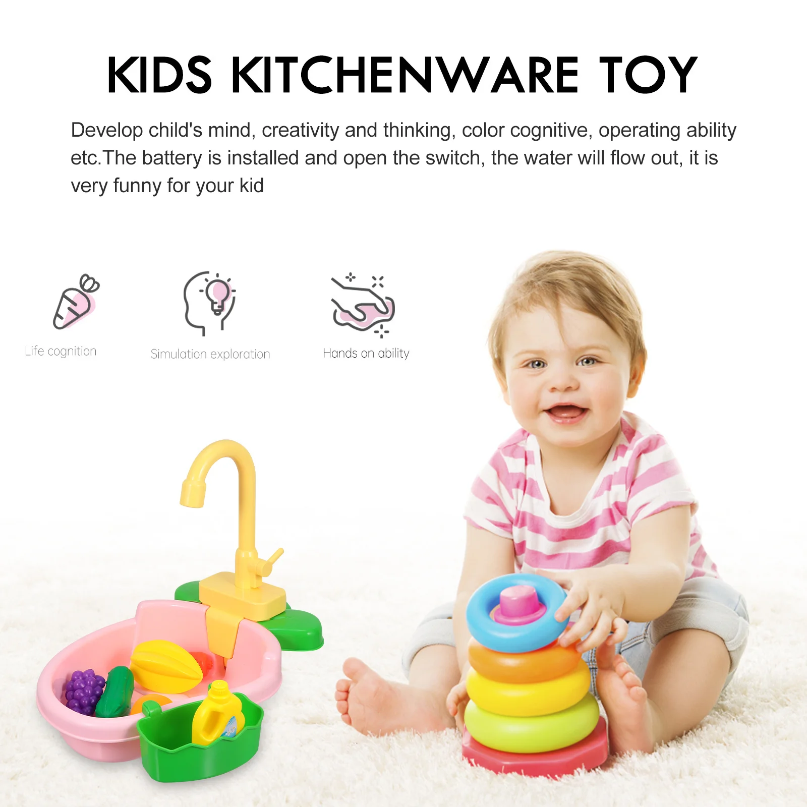 

1Set Washbasin Playset for Kids Simulation Kitchenware Fun Educational Water Channel Plastic Set Cognitive Development Gift