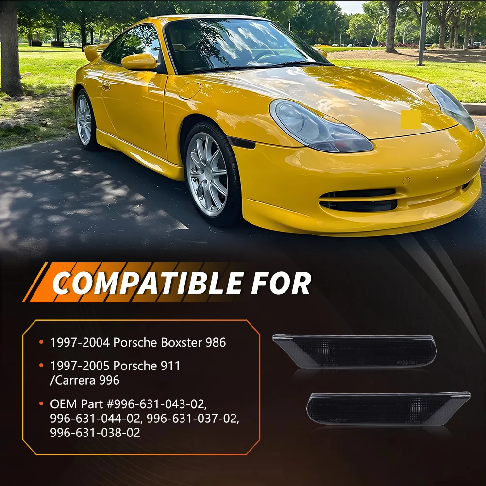 2Pcs Front Side Fender Light Marker Light Reflector Light Turn Signal Light Cover For 1997-2005 Porsche Boxster 911 Carrera 986