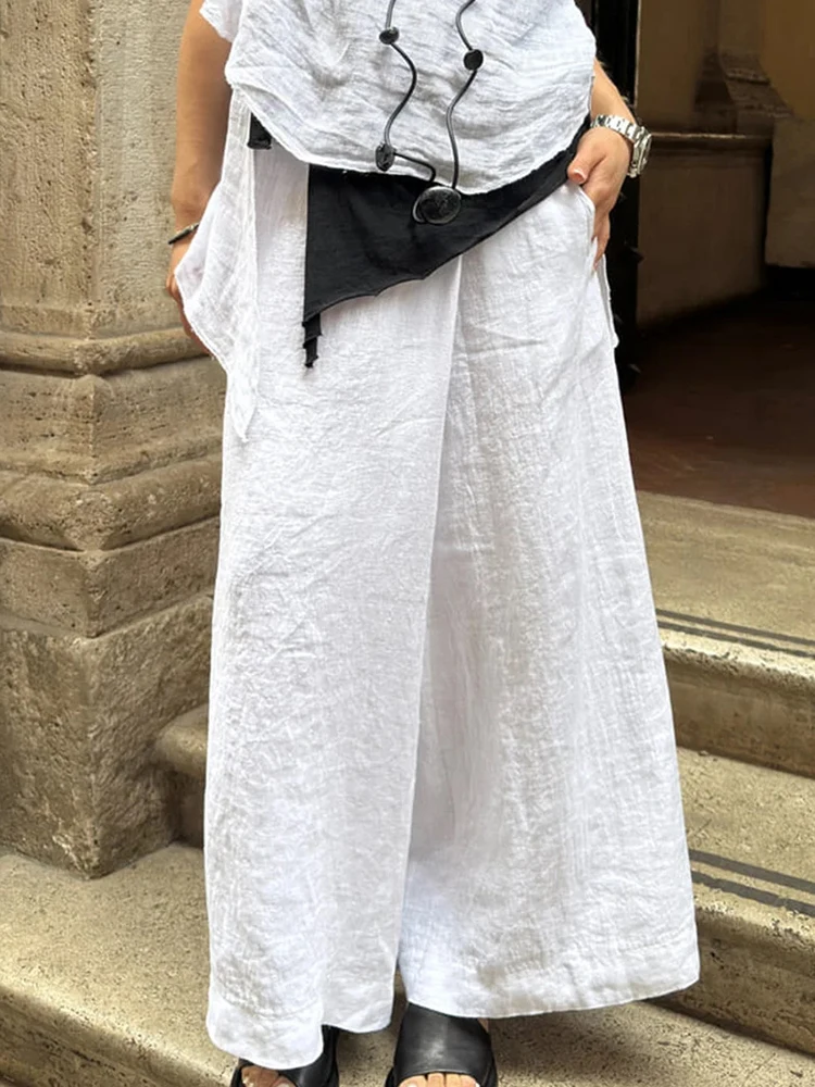 بنطلون مرقع بجيب غير رسمي للربيع والصيف، سروال نسائي بسيط بخصر عالي المرونة وواسع الساق، سروال نسائي أنيق فضفاض جديد لعام 2025