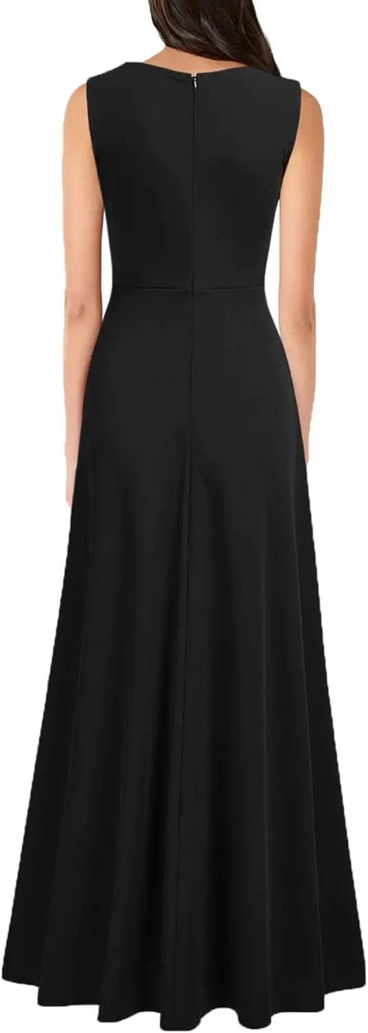 レディース Aライン Vネック ノースリーブ スリット入り フォーマルドレス カクテルパーティー プロム ロングドレス カクテルドレス