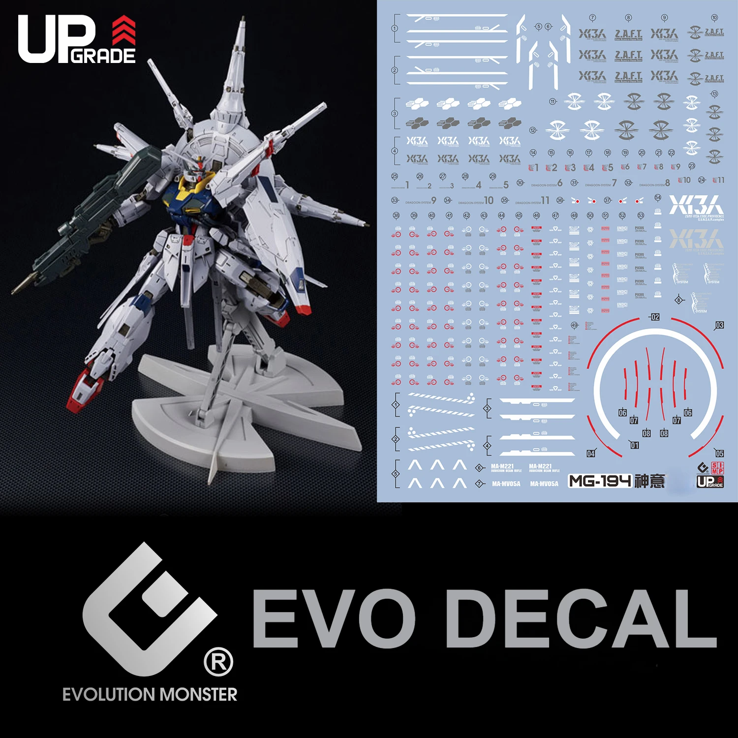 

EVO MG-194 Fluorescent Water Slide Decals MG 1/100 ZGMF-X13A Seed Providence Assembly Model DIY Hobby Accessories