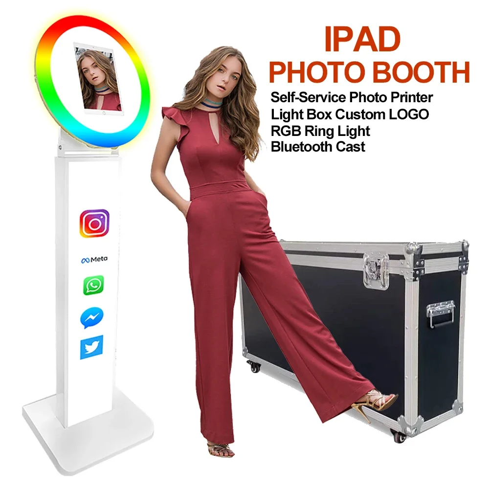 

Portable Photo Booth For iPad 10.2"/11"/12.9" Metal Selfie Photobooth Machine RGB Light Remote Control For Party Rental Business