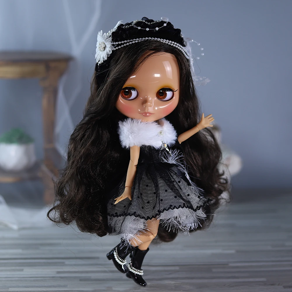 lCY DBS Blyth 1/6 Doll 30cm Tan Skin Glossy Face Set Girl BJD Doll Full Set SD