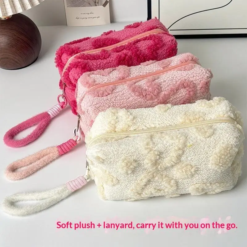 Kosmetiktaschen mit Griff, weiche Reise-Kosmetik-Aufbewahrungstasche, tragbarer Organizer mit Liebesmotiv, Stiftetui, süße Clutch-Tasche – Detail 2