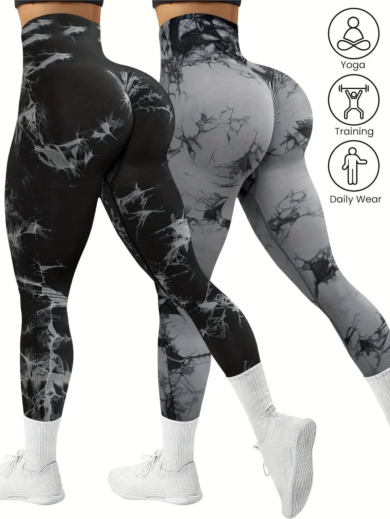 2 pçs tie dye sem costura calças de yoga de cintura alta das mulheres cintura apertada e levantamento de quadril elástico cintura larga leggings esportivas