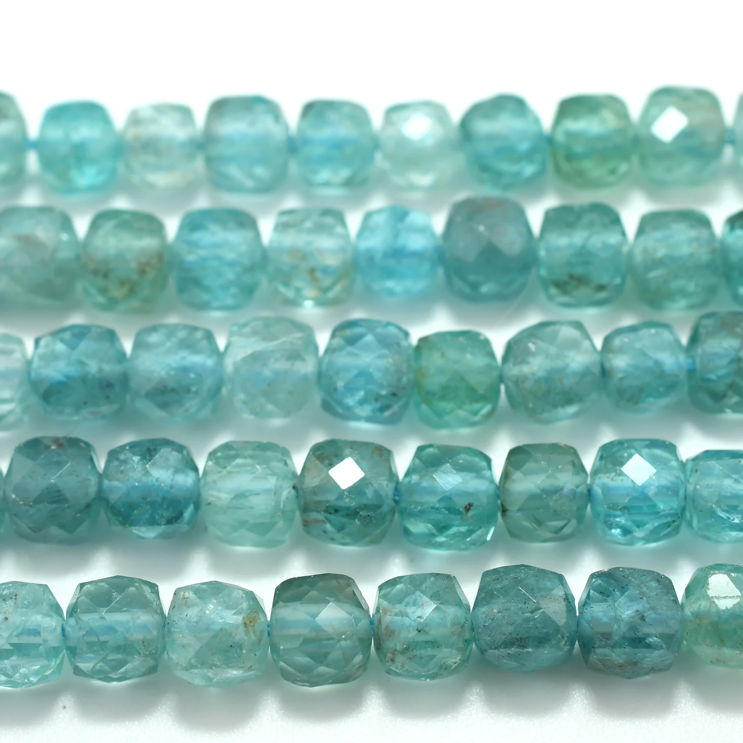 Natural Aqua Blue Apatite Faceted Irregular Cube Beads 5mm