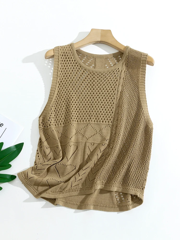 

High Quality Hollow Knitting Vest for Women in Summer with Short Fried Dough Twists Overlapping Thin Sleeveless Waistcoat