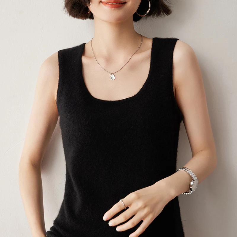 Jesień Zima Nowe Kobiety 100% Kaszmir Sweter Kamizelka Wysokiej Jakości Slim Bottoming Tops Kobiecy O-Neck Tank Miękki Damski Dzianinowy Camisole