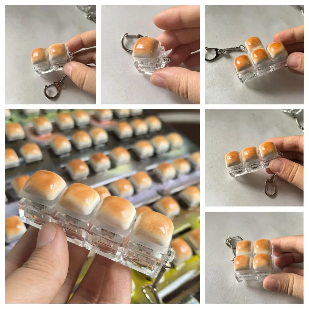 Creative Keyboard Keychain Toy Cute Portable Fidget Keycap Keychain Caramel Bread Design Durable Keyboard Button Keyring