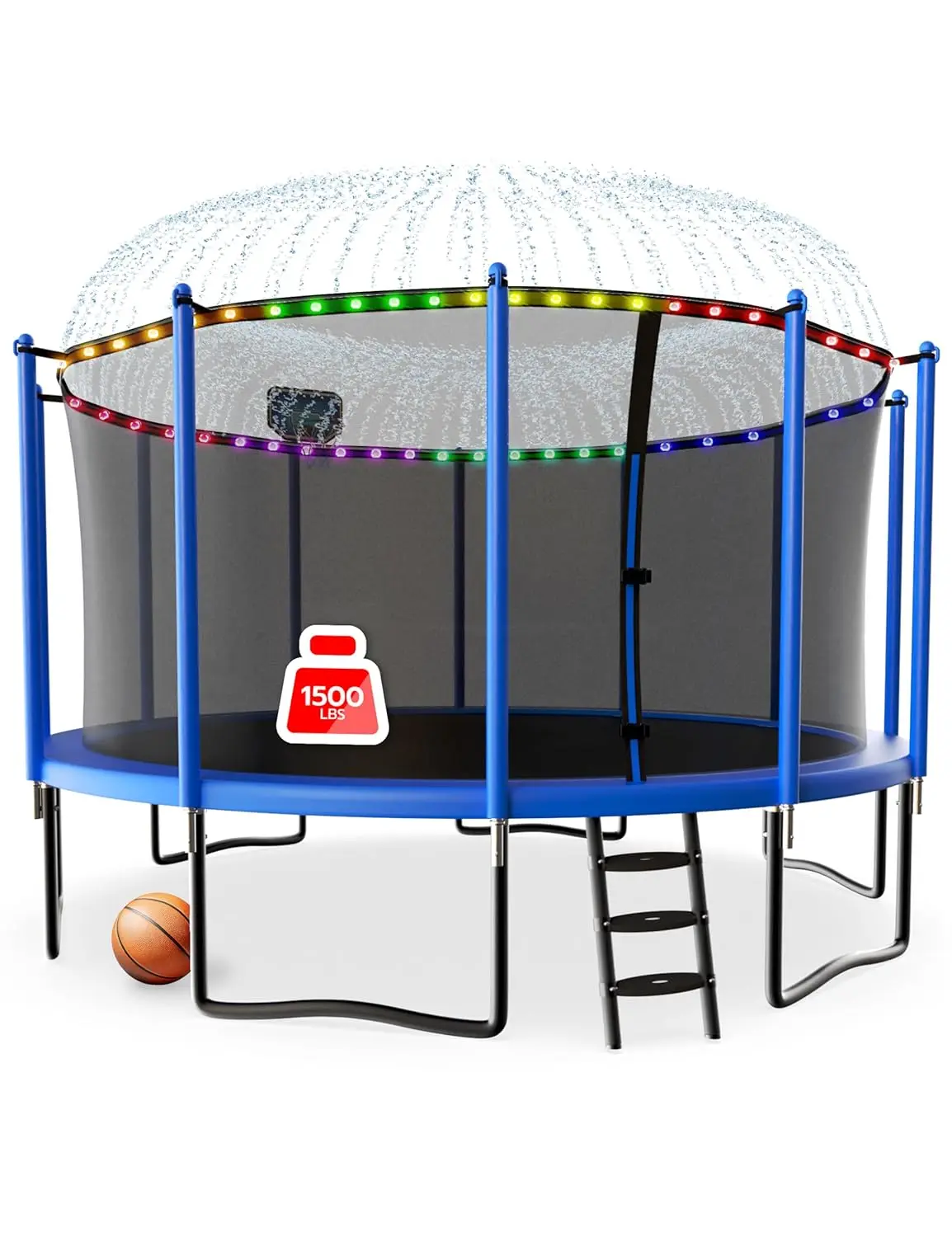 

8-16FT Outdoor Trampoline 1500LBS with Basketball Hoop Light Sprinkler Heavy Duty Round Kids Adults Backyard ASTM, Custom