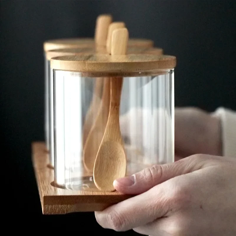 Ensemble de Bocaux de Stockage en Verre avec Couvercle en Bois, Récipient à Épices, citrouille, Base de Céréales, pour Sel, Bonbons, Biscuits, Thé, Café, Grains, 1 à 3 Pièces