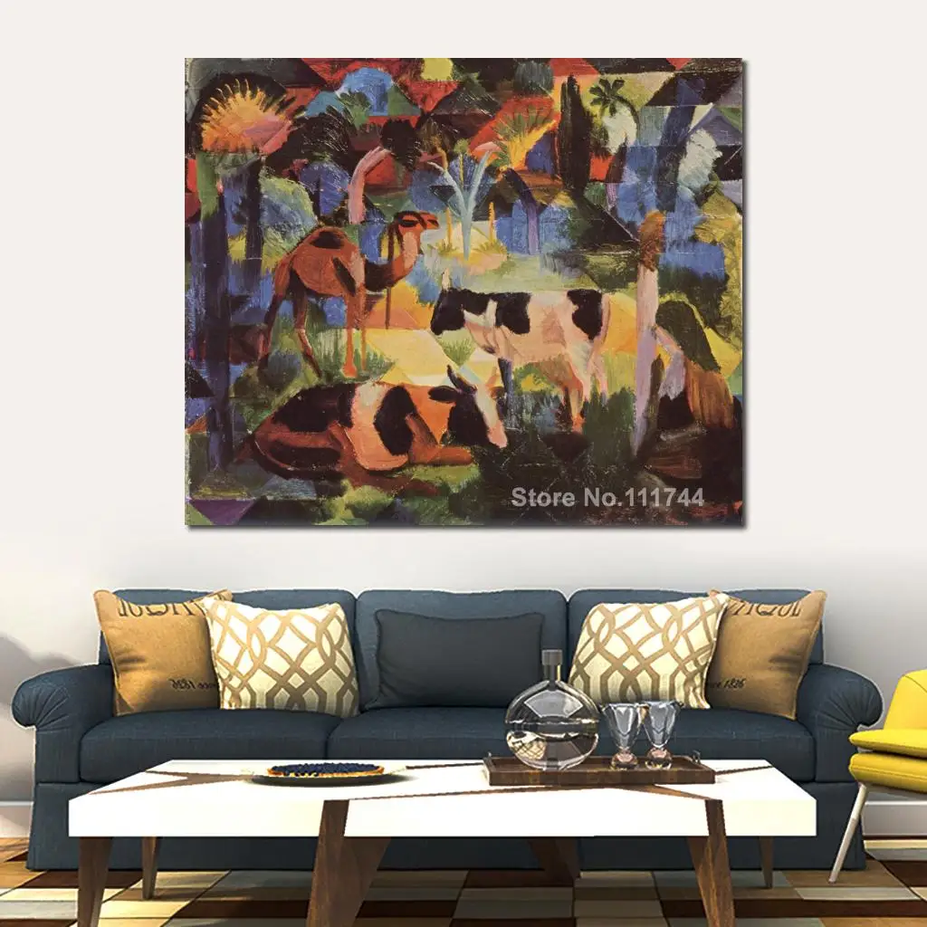 Abstract Art Landscape with Cows and A Camel August Macke Paintings on Canvas High Quality Hand Painted