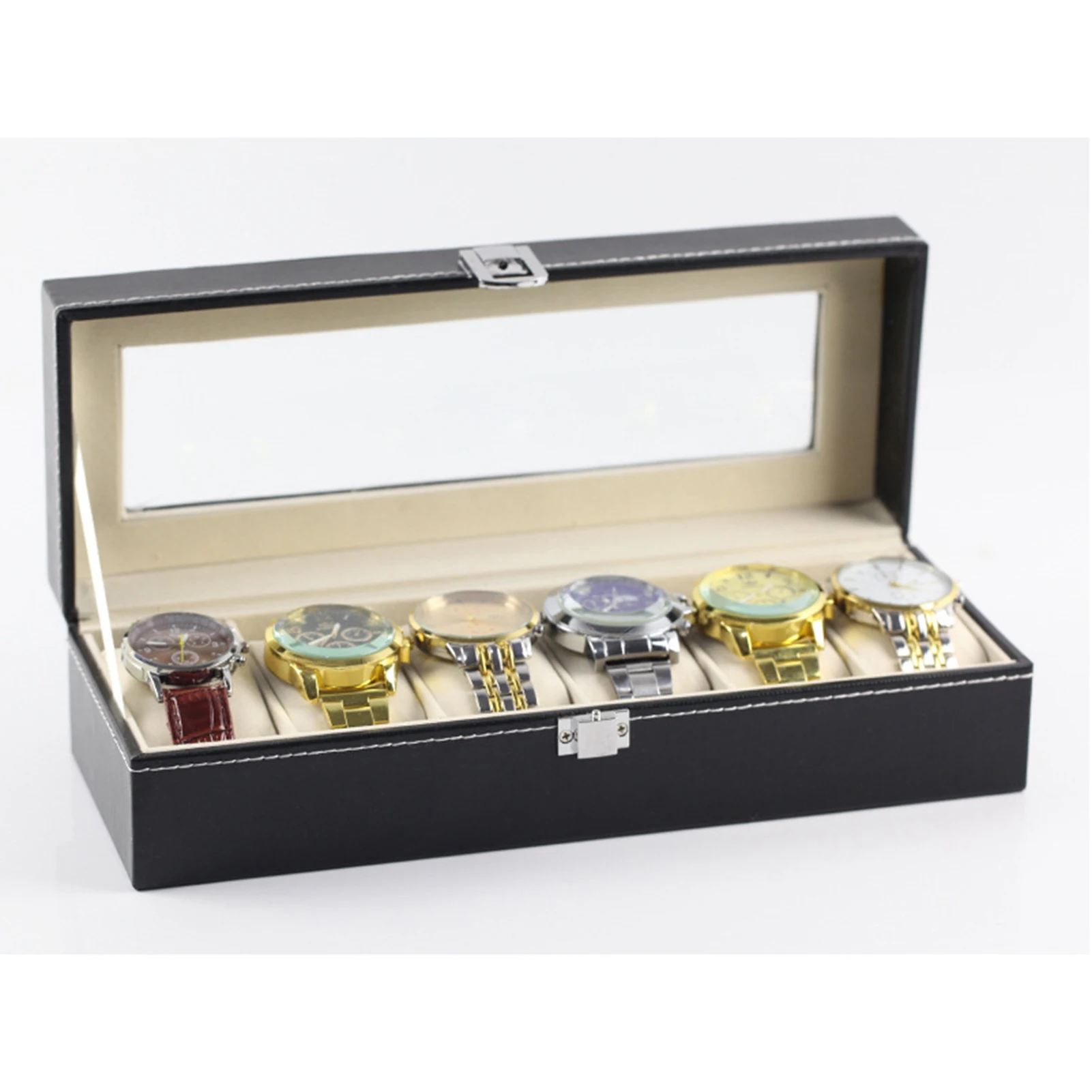 

Органайзер для часов, коробка для хранения часов, футляр для часов, органайзер для 6 часов, из искусственной кожи, черный, изысканный демонстрационный футляр для часов, коробка для хранения часов