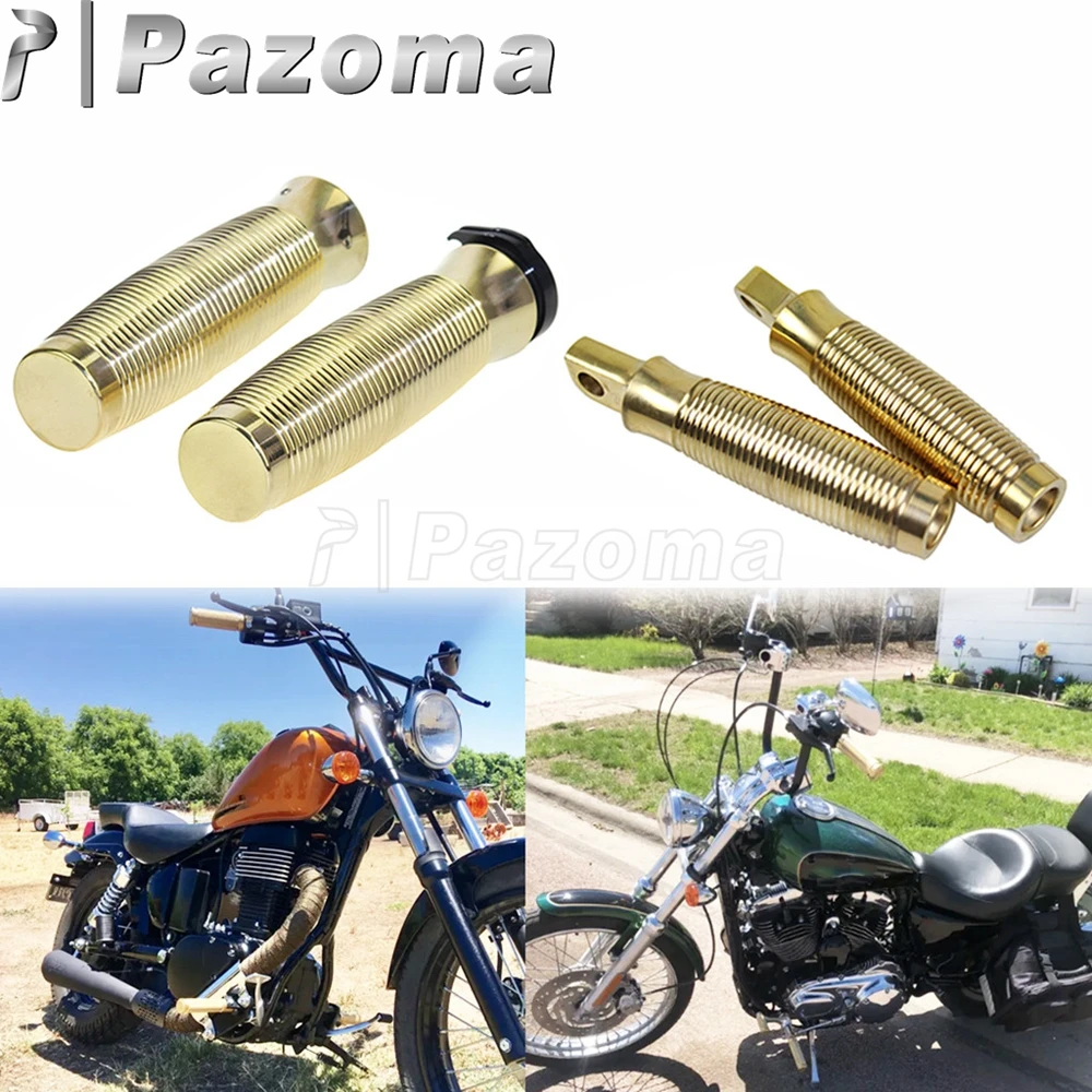 Motorcycle Footpeg Footrest Hand Grips Brass For Chopper Bobber Cruiser Custom Cafer Racer 1