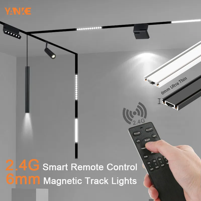 Luces LED inteligentes con Control remoto, iluminación de riel magnético, sistema de techo montado en superficie ultrafino de 6mm, reflector