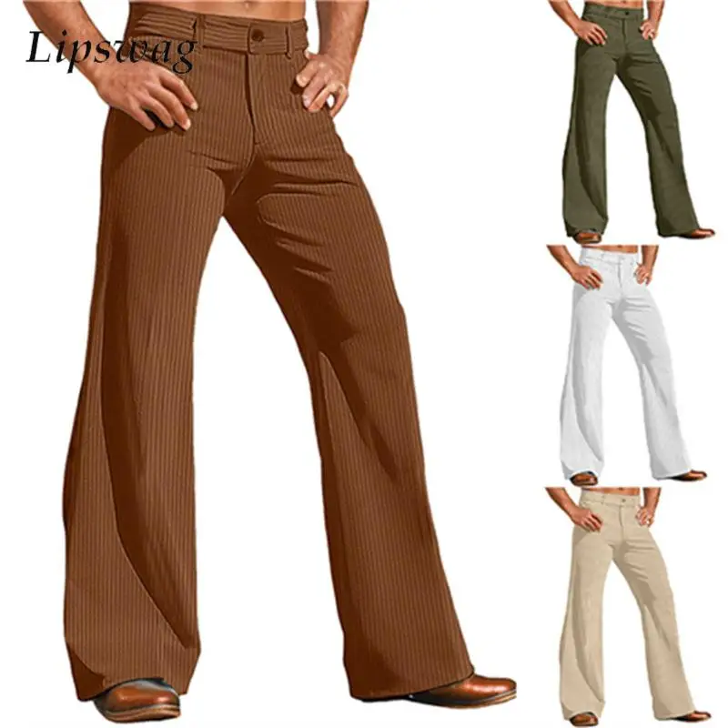 

Outdoor Casual Mens Flared Pants Corduroy Ribbed Textured Vintage Trousers Men's Fall Trendy Solid Color Wide Leg Flare Trousers