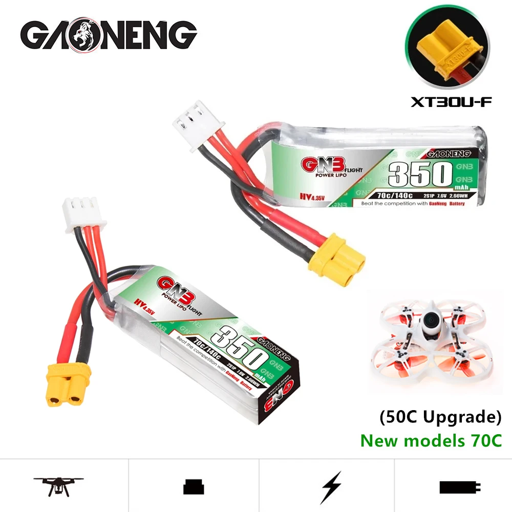 

1-10Pcs GAONENG GNB 2S 7.6v 350mah HV 4.35V*2 50C/100C Lipo battery for ETAFPV Beta75X 2S Beta65X 2S Whoop Tiny Drones XT30 Plug