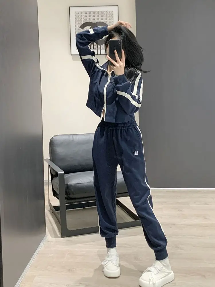 Spring Autumn Women Jacket Two Piece Set Female Sports Suit Casual Oversized Coat Zipper Sweatshirts and Trouser Tracksuits