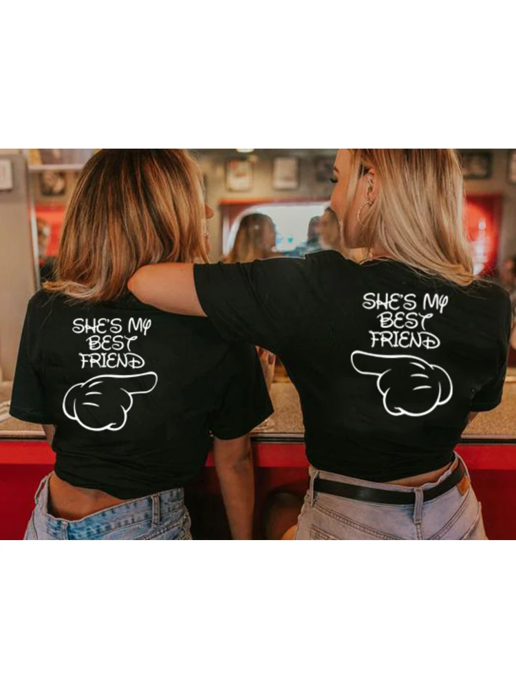 

1/pcs Casual Letter Printed She' My Best Frieds T-Shirt BFF Sister Women Girls Lovers Couples Tee Shirt BFF Matching T-Shirt