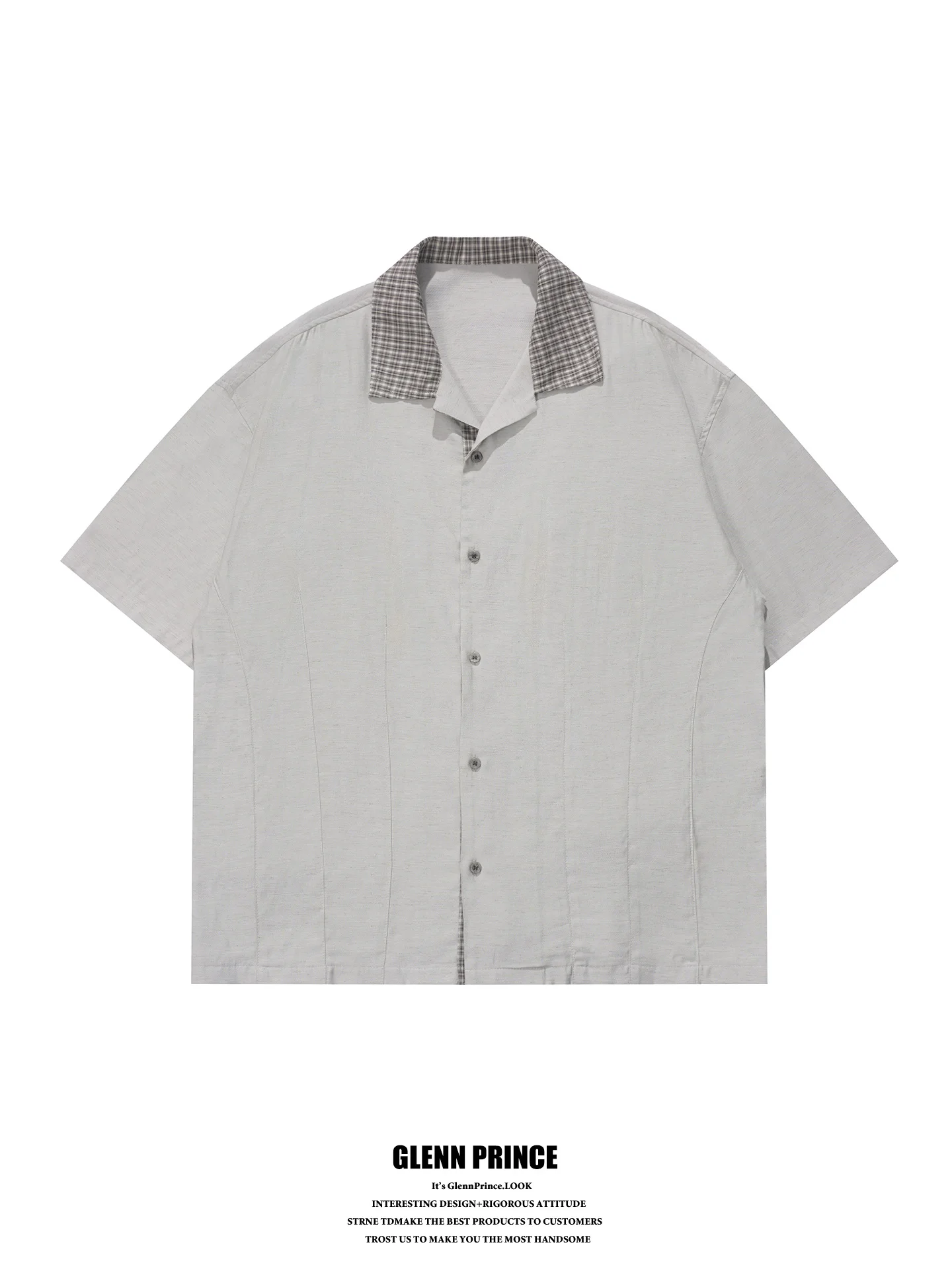 

GPstudio Men's Retro Linen Blend Plaid Patchwork Cuban Collar Short Sleeve Shirt Breathable Comfortable Youthful Summer Fashion