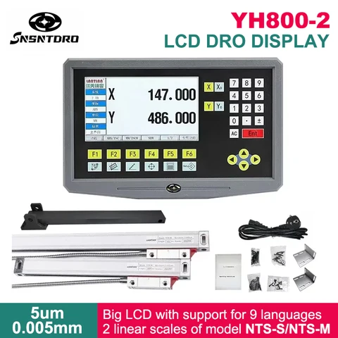 Display LCD DRO YH800-2 2 Eixos 19 Idiomas AC90-260V Sensor de Deslocamento 50-1000mm Régua de Escala Linear Encoder