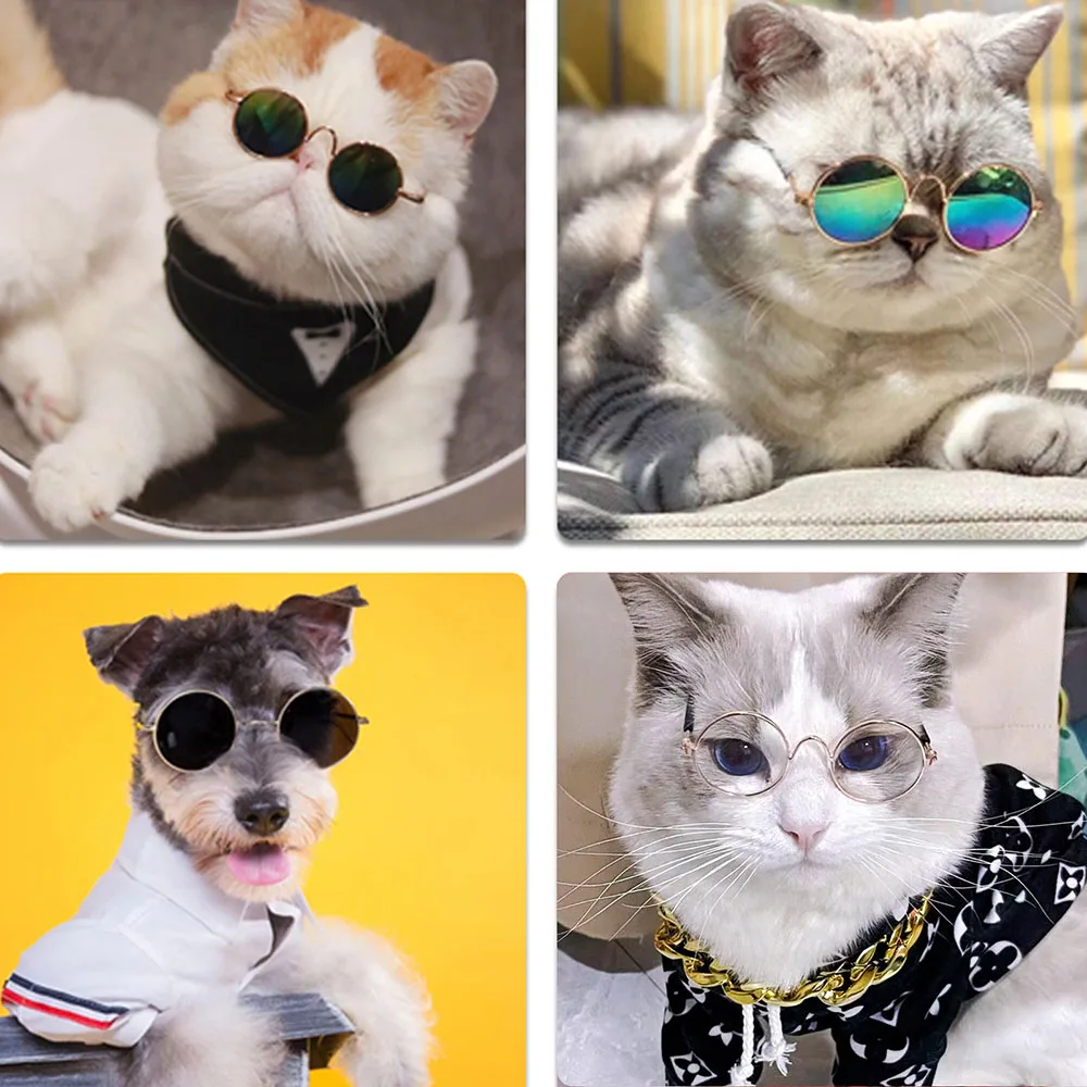 Pet Round Glasses Handsome Metal Frame Pet Beauty Accessories Dog Sunglasses Small and Medium-sized Dog Cat Goggles Pet Products