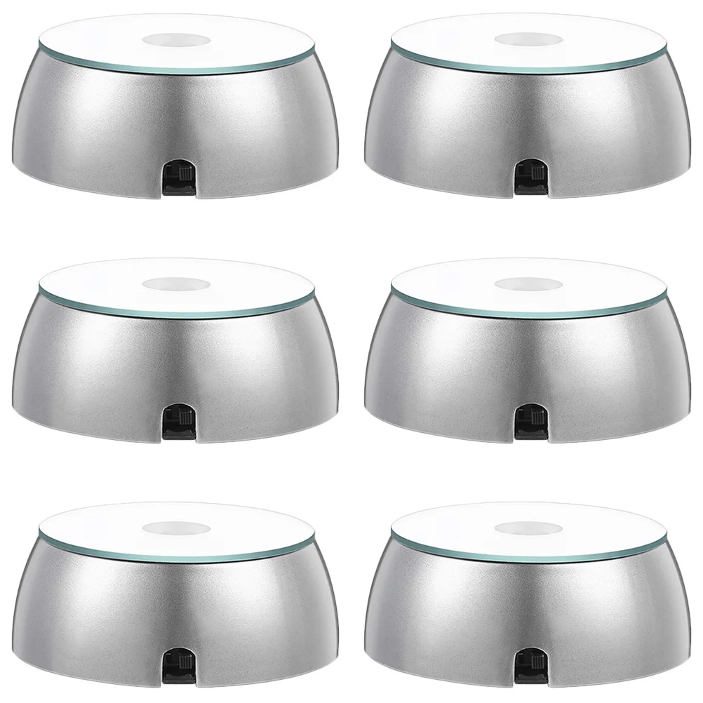 

6pcs Three-colored LED Light Base Round Silver Crystal Display Stand for Home Decoration Lighting Accessories