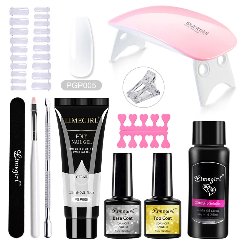 Kit completo de manicura en Gel, Kit completo de uñas con luz UV, Kit de Inicio de bricolaje para extensiones de uñas, adecuado para principiantes, 15ml