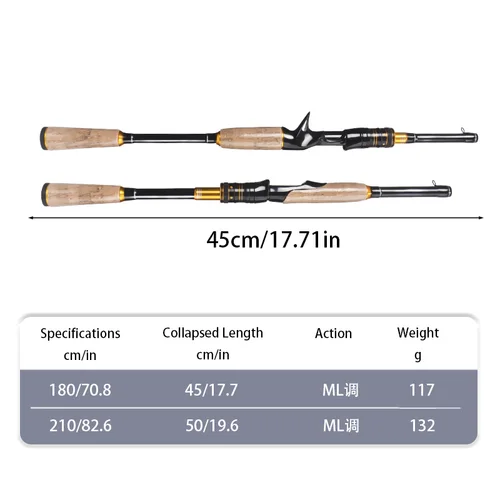 Imagen 2 del producto DEUKIO-caña de pescar de viaje, fundición giratoria, 1,8 m/2,1 m, 4/5 secciones, agarre de corcho, peso del señuelo, 4-25g, acción ML para pesca de carpa y lubina