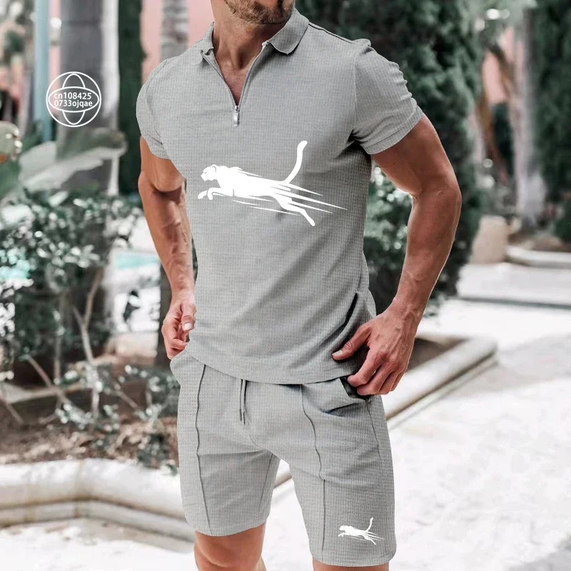 Men's Fashion Printed Polo Shirt Two-Piece Summer Lapel T-Shirt Breathable Waffle Comfort Set Everyday Casual Streetwear S-2XL